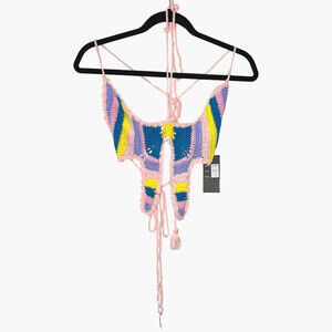 Hot & Delicious Womens Top Medium Pink Crochet Tassel Rave Festival Summer NWT